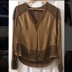 H&M Conscious Sequin/Beaded Bronze Long Sleeve Top